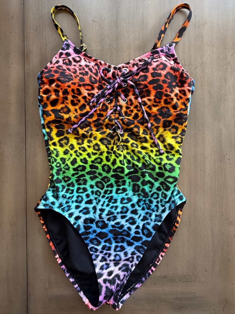 Sirena rainbow multi Leopard Print Swim Bathing Suit One Piece Small S Cheetah